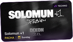 An event card: Solomun +1 at Pacha on Sunday